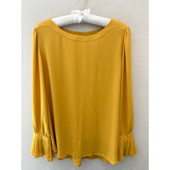 LOFT | Mustard Yellow Pleated Cuff Long Sleeve Blouse | Size Large - Picture 1 of 6